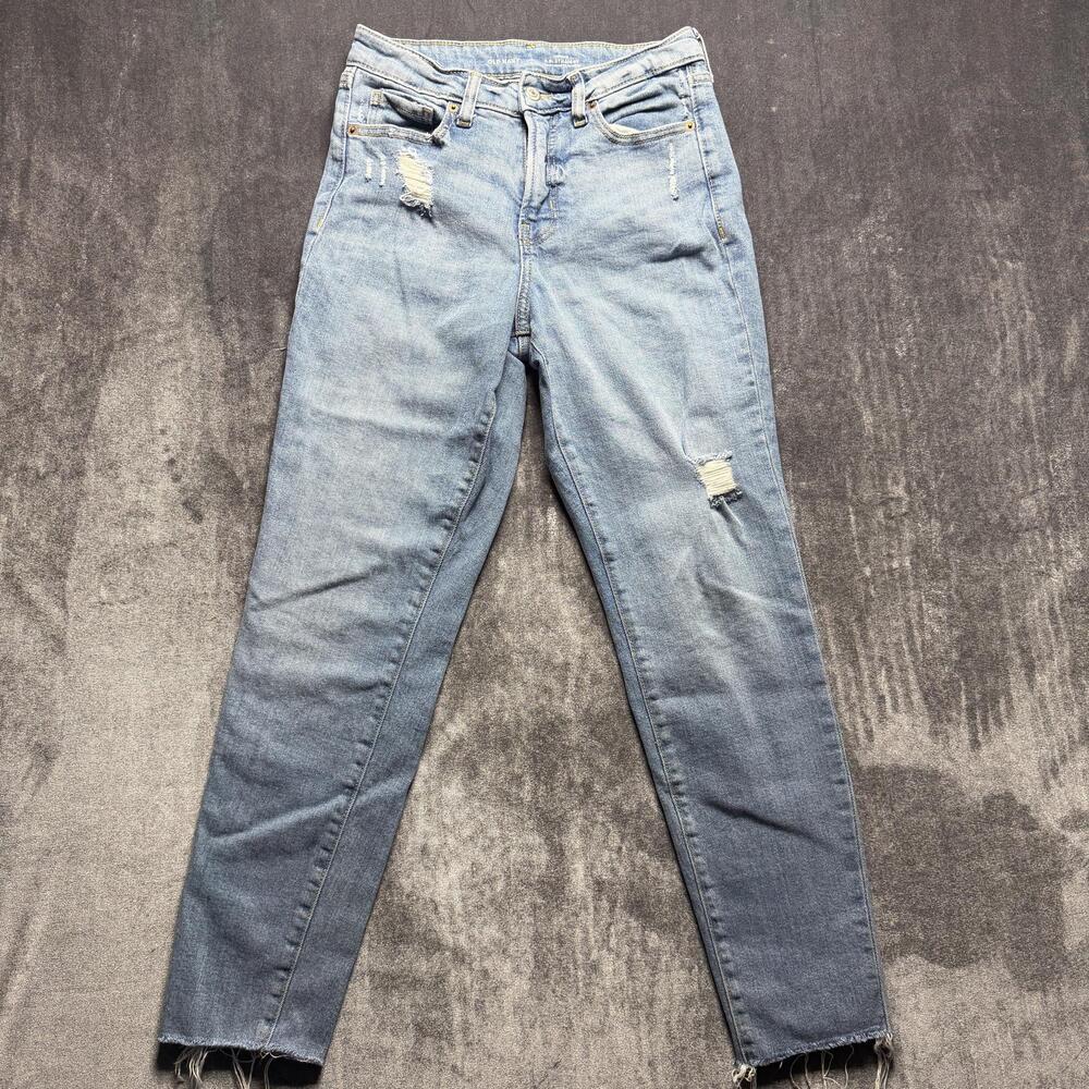 Old Navy O.G. Straight Jeans Womens 2 Blue High Rise Distressed Stretch Denim